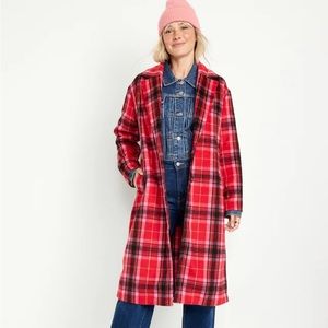 Plaid L tall old navy coat NWT